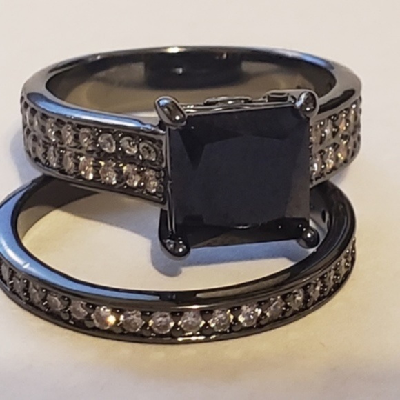 Aprilsplace Jewelry - Black Sapphire 2 Piece Ring Wedding Set Size 9